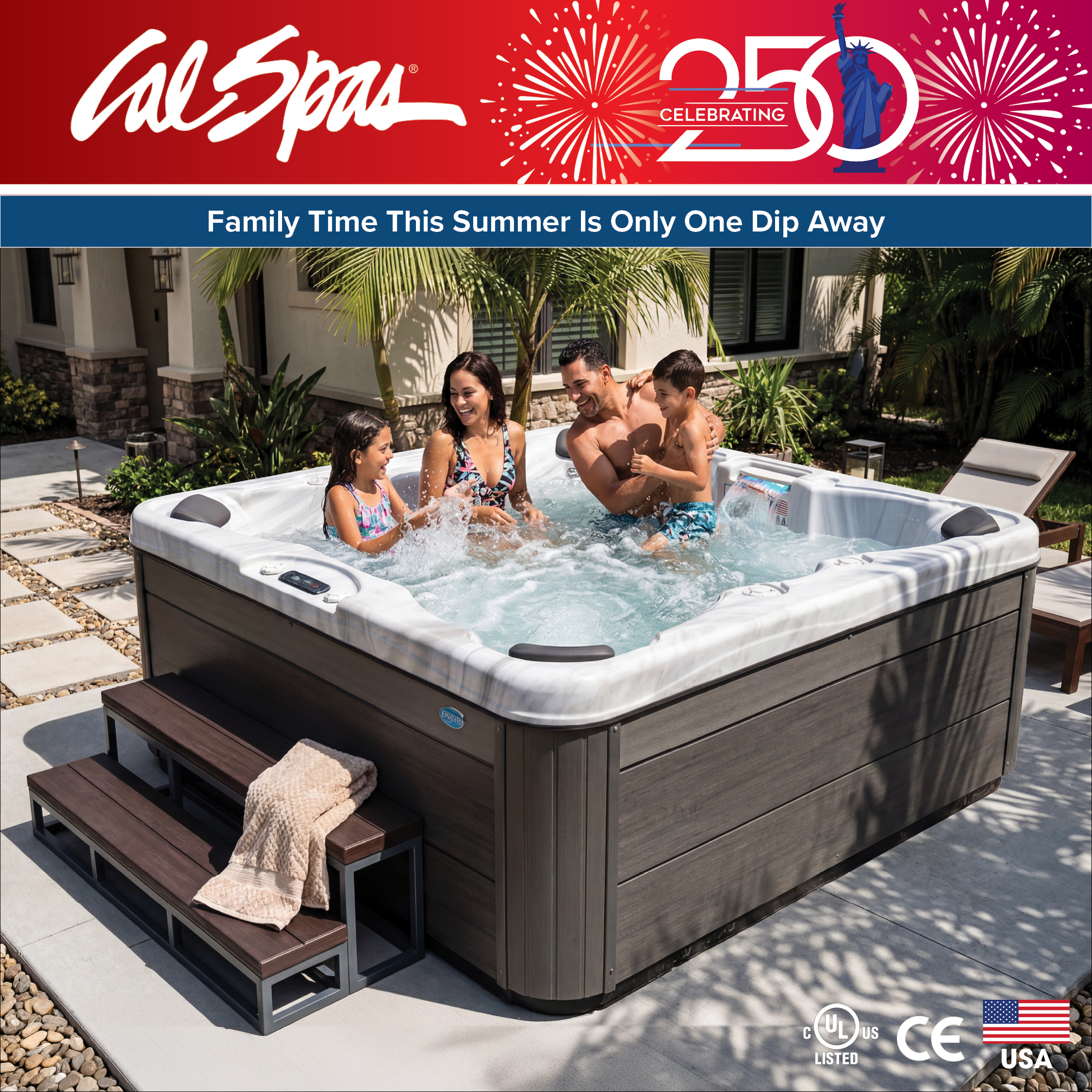 Calspas hot tub being used in a family setting - Bayonne